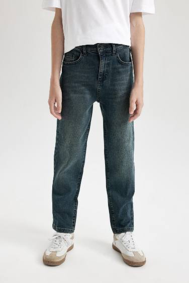 Erkek Çocuk Straight Fit Düz Paça Cepli Jean Pantolon