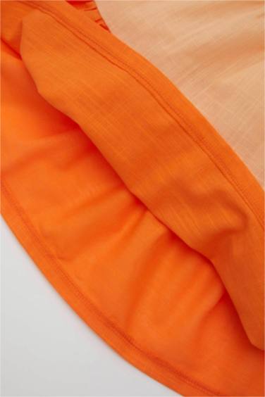 فستان بناتي ذو مظهر كتاني قصة عادية نص ردن