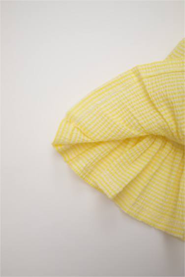 فستان بيبي بناتي مخطط بوبلين قصة عادية بدون كم بياقة كبيرة