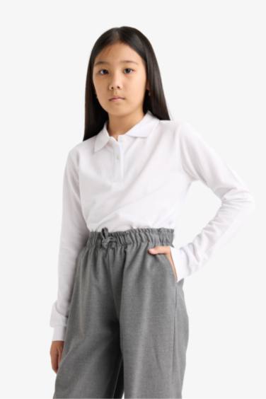 تيشيرت بولو كم طويل بيكة بيزك سليم فيت بياقة بولو من قطعتين