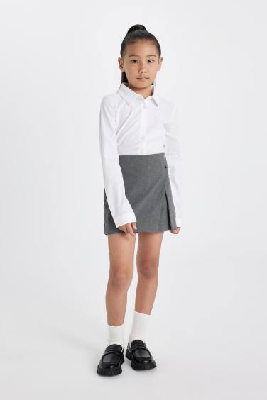 Short-jupe d'école en twill uni basique pour fille