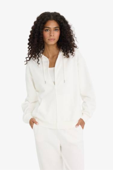 Relax Fit Hooded Basic Thick Fabric Cardigan