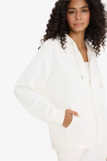 Relax Fit Hooded Basic Thick Fabric Cardigan