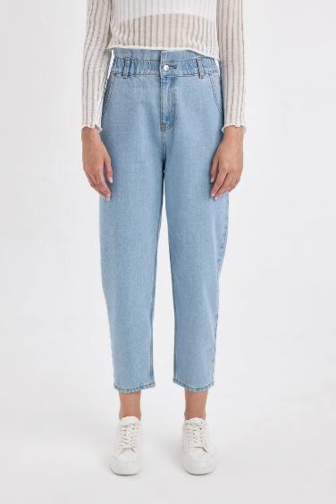 Paperbag High Waist Ankle Washed Jeans