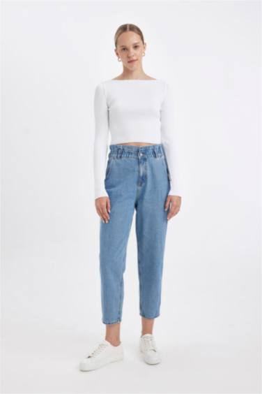 بنطرون جينز بيبرباج بخصر عالي