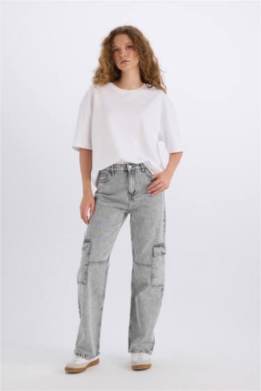 90's Wide Leg Yüksek Bel Düz Paça Uzun Jean Yıkamalı Pantolon