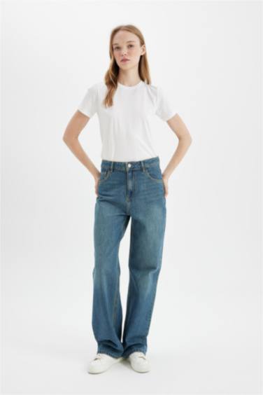 بنطلون جينز وايد ليج برجل واسع وخصر عالي