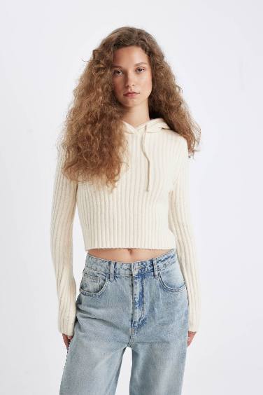 Pull en tricot avec capuche à coupe régulière