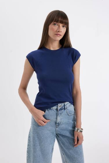 Slim Fit Crew Neck Ribana Short Sleeve T-Shirt