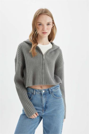 Regular Fit Hooded Knitwear Cardigan