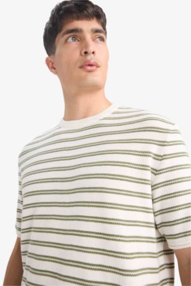 Relax Fit Crew Neck Striped Cotton T-Shirt