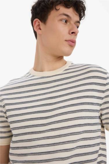 T-shirt en tricot rayé à col rond et manches courtes Coupe décontractée