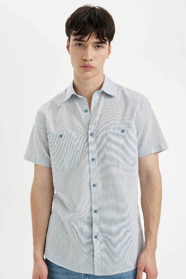 Slim Fit Cotton Short Sleeve Striped Shirt