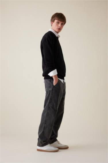 سروال جينز واسع برجل واسع قصة مستقيمة