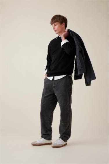 سروال جينز واسع برجل واسع قصة مستقيمة