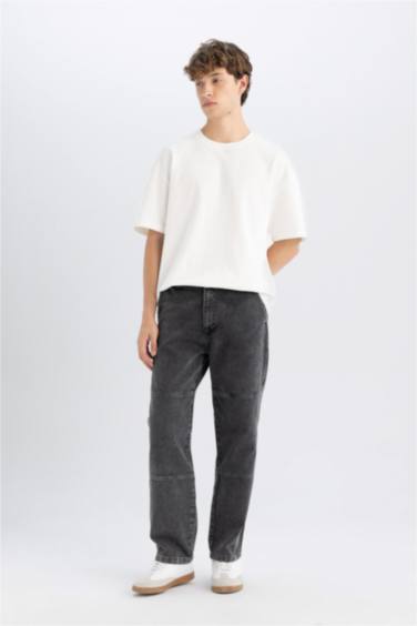 سروال جينز واسع برجل واسع قصة مستقيمة