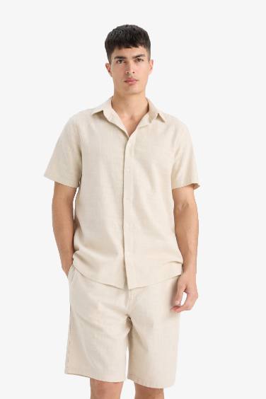 Cotton Relax Fit Pocketed Linen Look Bermuda Shorts