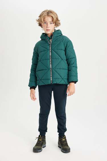 Erkek Çocuk Su Geçirmez Kapüşonlu Fermuarlı Cepli Mont