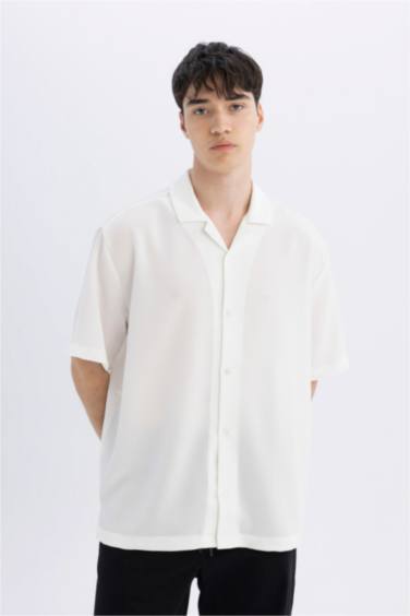 Relax Fit Resort Neck Crinkle Fabric Short Sleeve Shirt