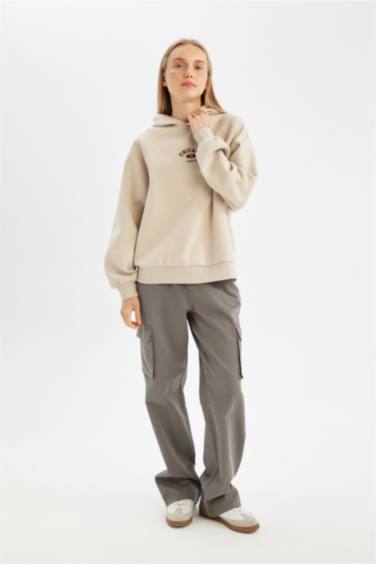 Straight Fit High Waist Gabardine Cargo Pants