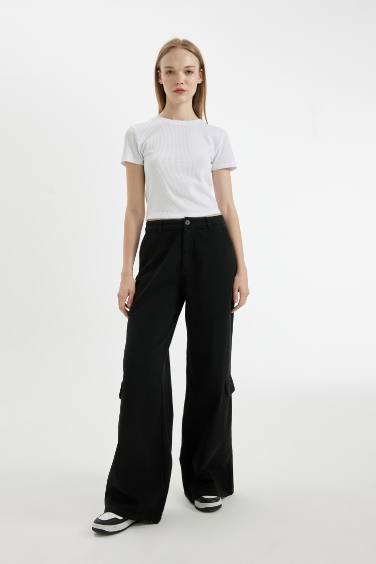 Pantalon en Gabardine à Jambes Larges