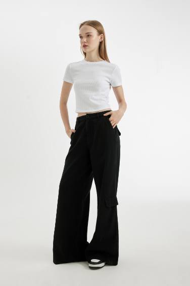 Pantalon en Gabardine à Jambes Larges