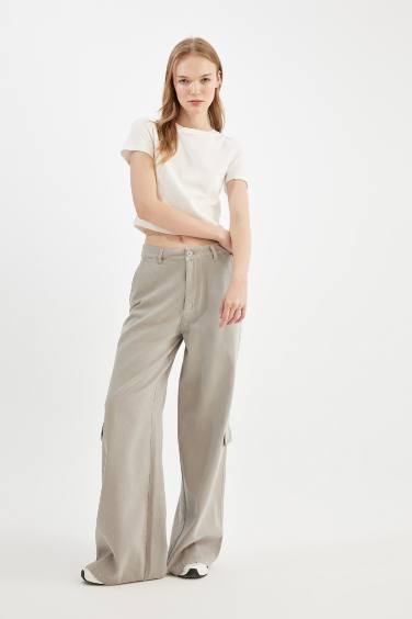 Pantalon en Gabardine à Jambes Larges