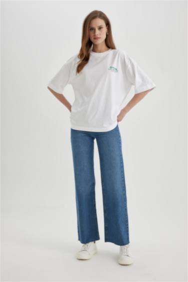 Oversize Fit Crew Neck Slogan Short Sleeve T-Shirt