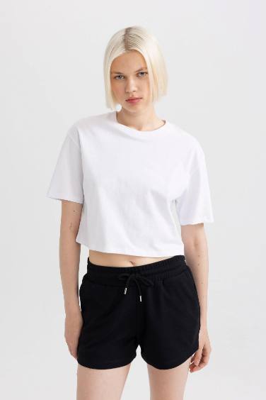 Boxy Fit Crew Neck Cotton Basic T-Shirt