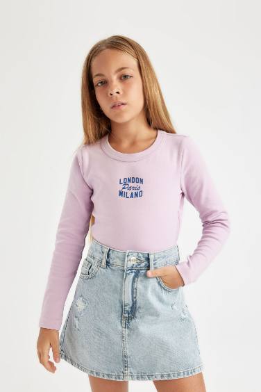 T-Shirt à Manches Longues en Tricot imprimé à Col Rond pour Fille