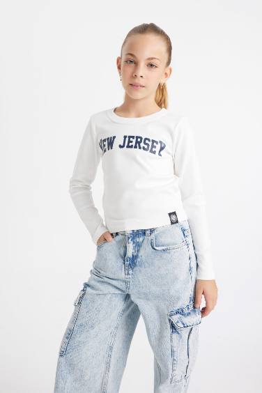 Girl Crew Neck Printed Corduroy School T-Shirt