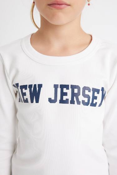 Girl Crew Neck Printed Corduroy School T-Shirt