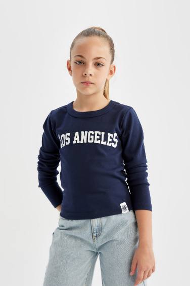 Girl Crew Neck Printed Corduroy School T-Shirt