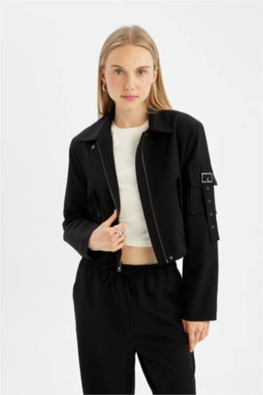 بليزر بياقة جاكيت أسود