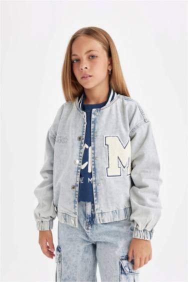 Çıtçıtlı Cepli Mevsimlik Jean Bomber Ceket Kız Çocuk