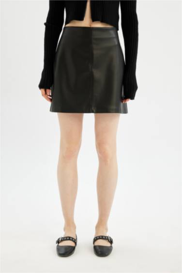 Coool A Cut Faux Leather Mini Knitted Skirt