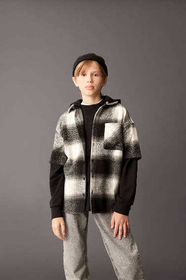 Boy Oversize Fit Hooded Flannel Shirt