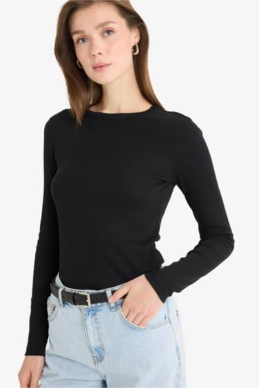 Slim Fit Crew Neck Basic Ribbed T-Shirt