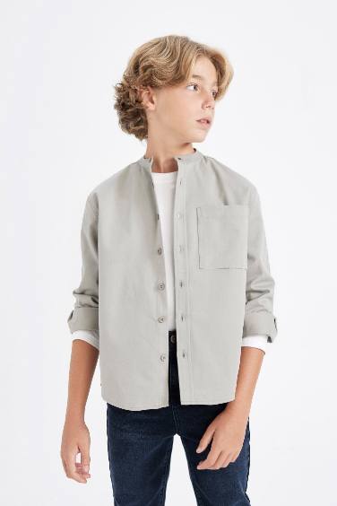 Boy Oversize Fit Stand Collar Twill Shirt