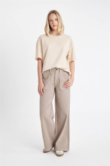 سروال واسع جبردين بجيب وخصر عالي