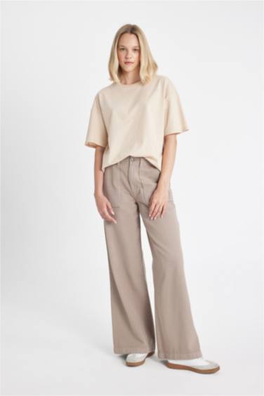 سروال واسع جبردين بجيب وخصر عالي