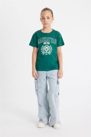 T-Shirt Coupe Relax imprimé à Manches Courtes et Col Rond pour Fille