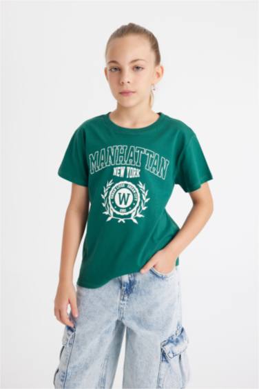 T-Shirt Coupe Relax imprimé à Manches Courtes et Col Rond pour Fille