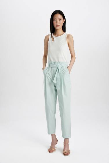 Paperbag Fit Ankle Length With Pockets Gabardine Trousers