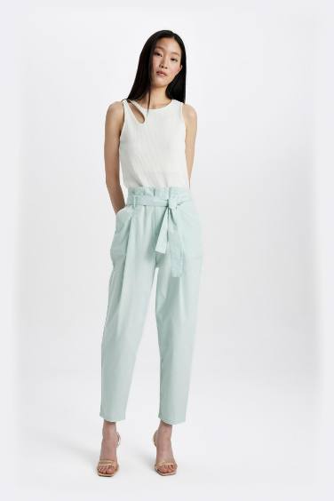 Paperbag Fit Ankle Length With Pockets Gabardine Trousers