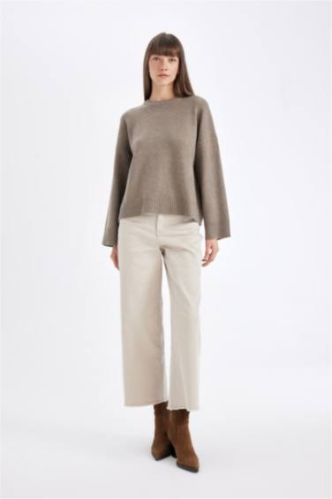 Culotte Gabardin Pantolon Yüksek Bel Basic Düz Cepli Geniş Bol Paça