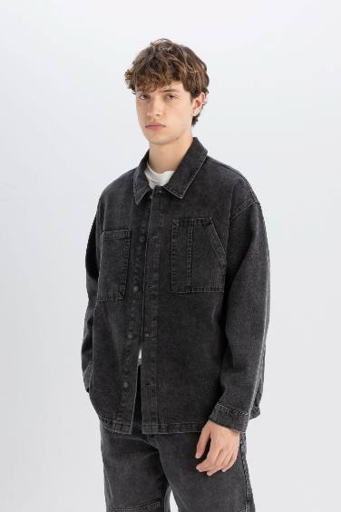 %100 Pamuk Boxy Fit Jean Uzun Kollu Gömlek Ceket