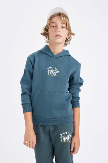 Boy Printed Hooded Thick School Sweatshirt