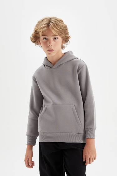 سويت شيرت للمدرسه اولادي قصة عادية بجيب رمادي