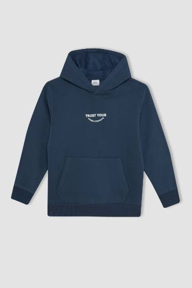 Boy Printed Hooded Thick School Sweatshirt